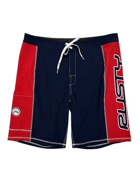 Rusty Fixed Waist Board Shorts NWT Men’s 38 Navy Blue Red